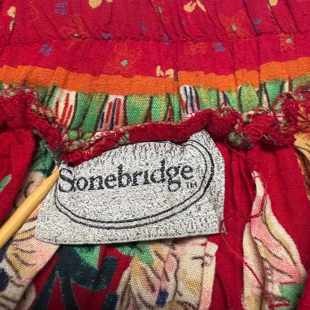 Stonebridge Floral Tiered Maxi Skirt XL Red Boho Crinkle Broomstick Mixed Print - Picture 4 of 6